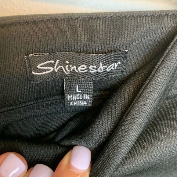 Shine Star Skirt Mini solid Black Pleated Skater Zip Up high waisted size L - Picture 6 of 9